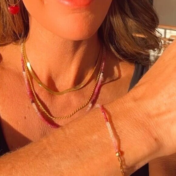 Gorgeous GENIUINE Ruby Jewelry Set Beaded Necklace & Bracelet Non Tarnish Gold - Picture 5 of 14